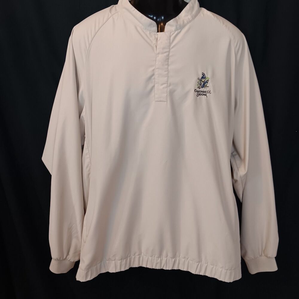 Footjoy Mens Beige 3/4 Button Snap Windbreaker Jacket w OakCreek Logo, Size XL